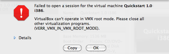 VMX root mode error message.